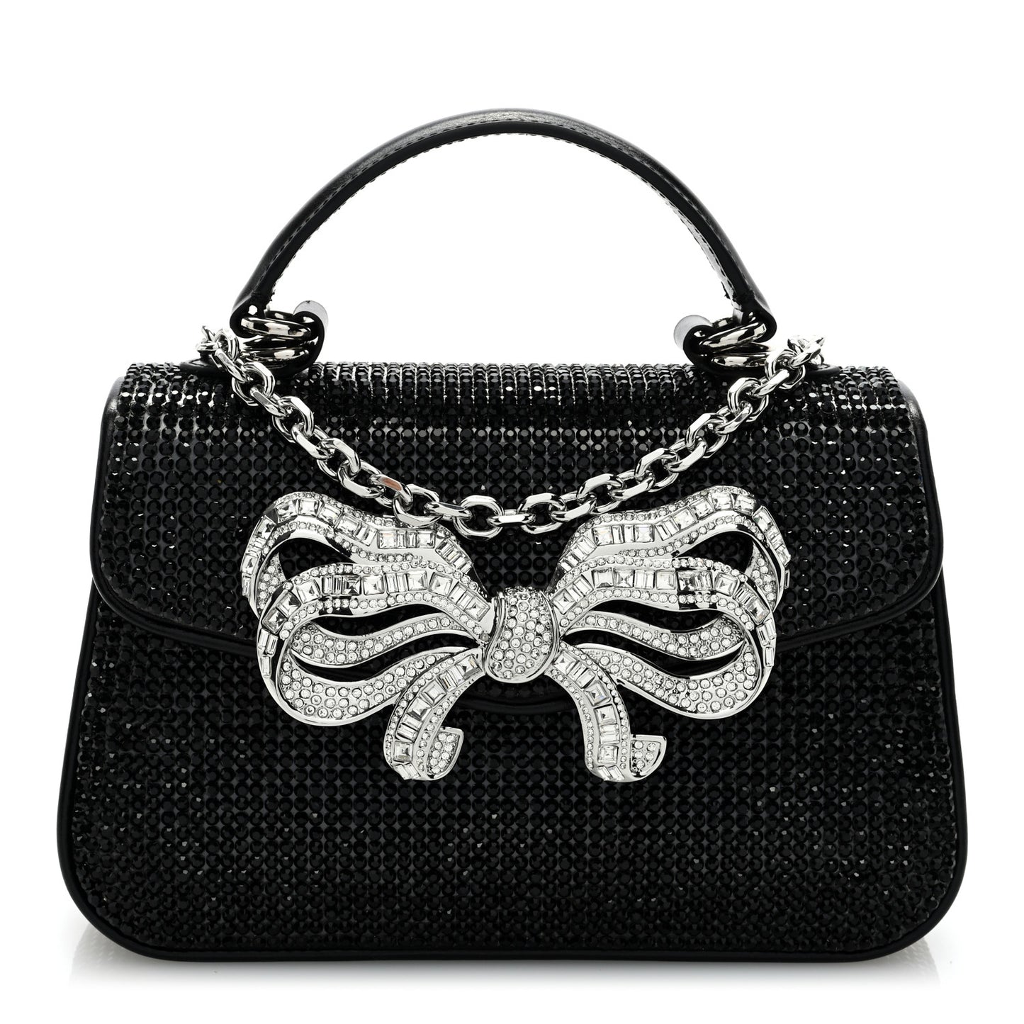 Crystal Bow Top Handle Black Silver