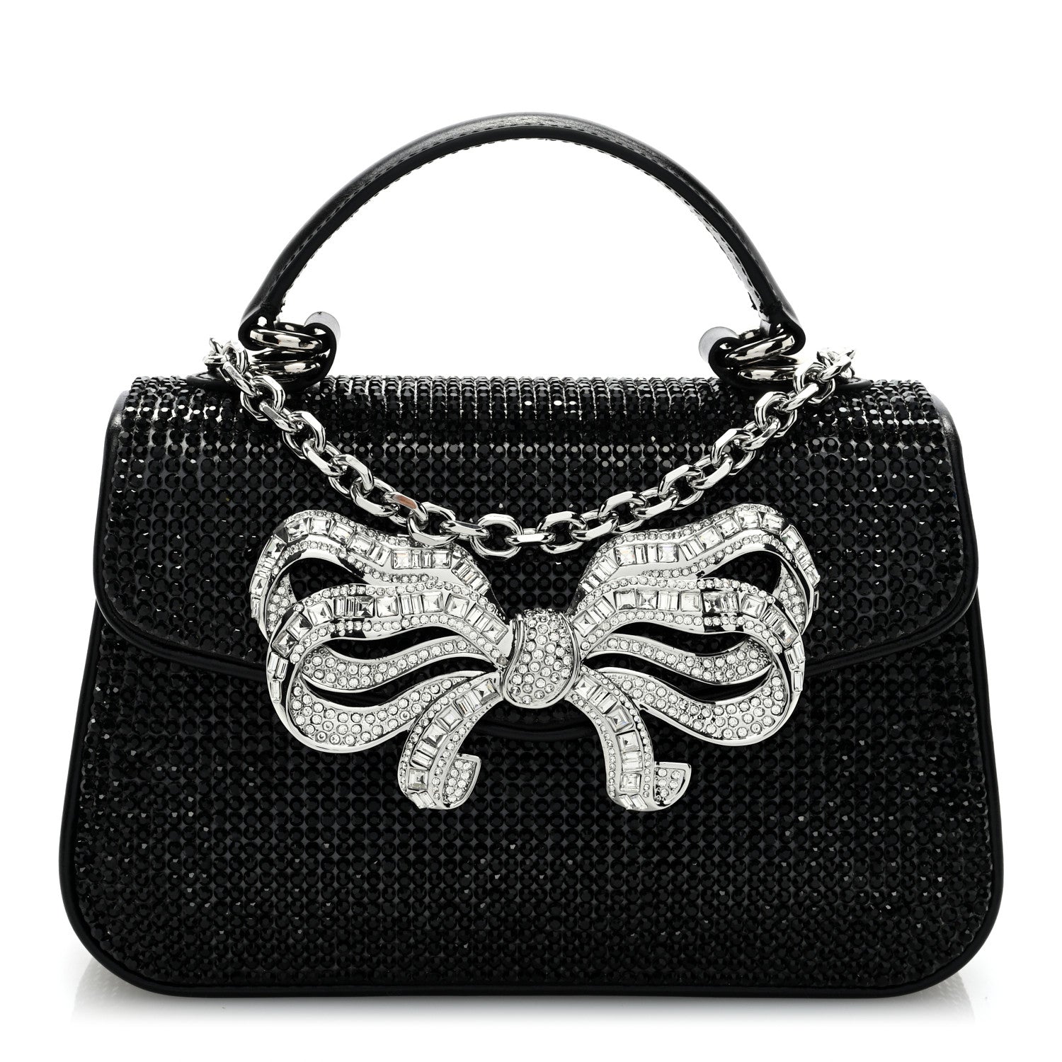 Judith Leiber Crystal Bow Top Handle Black Silver 1 of 8