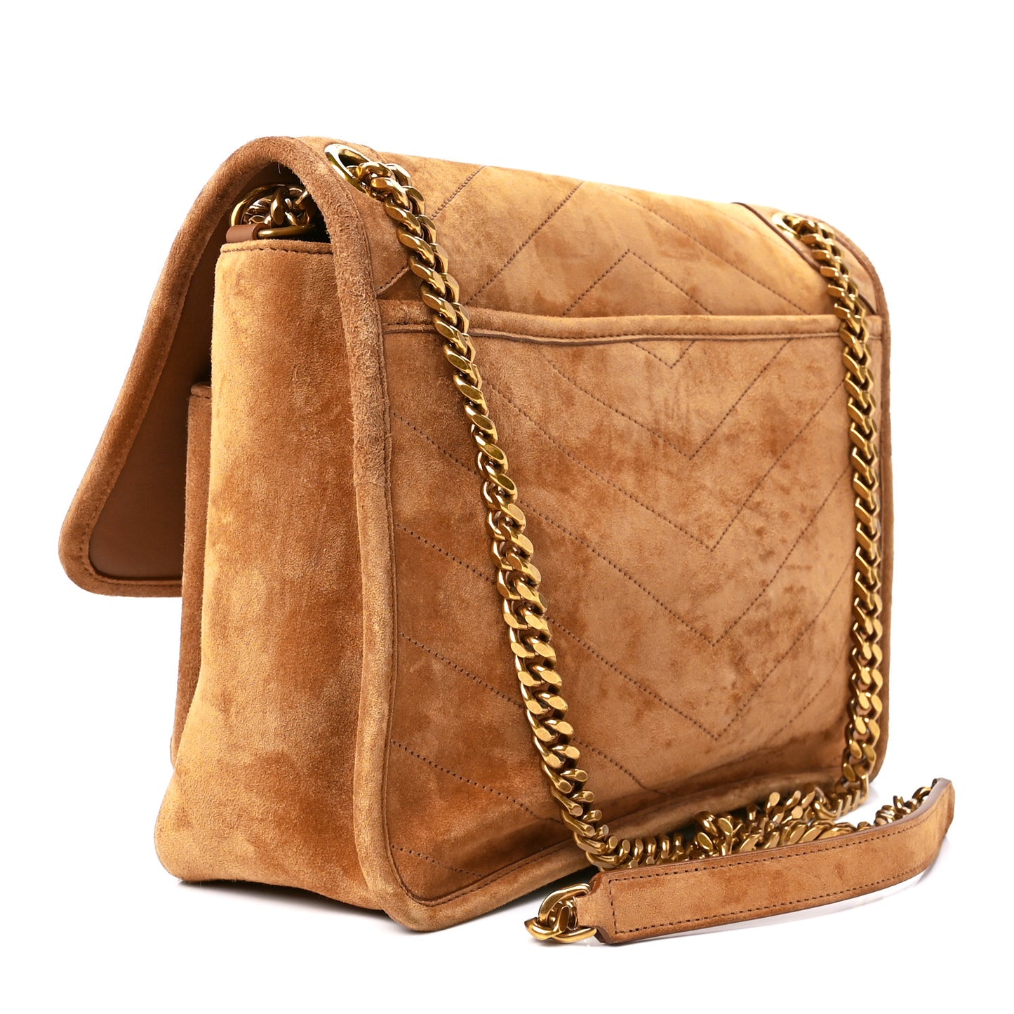 Suede Monogram Medium Niki Chain Satchel Cinnamon