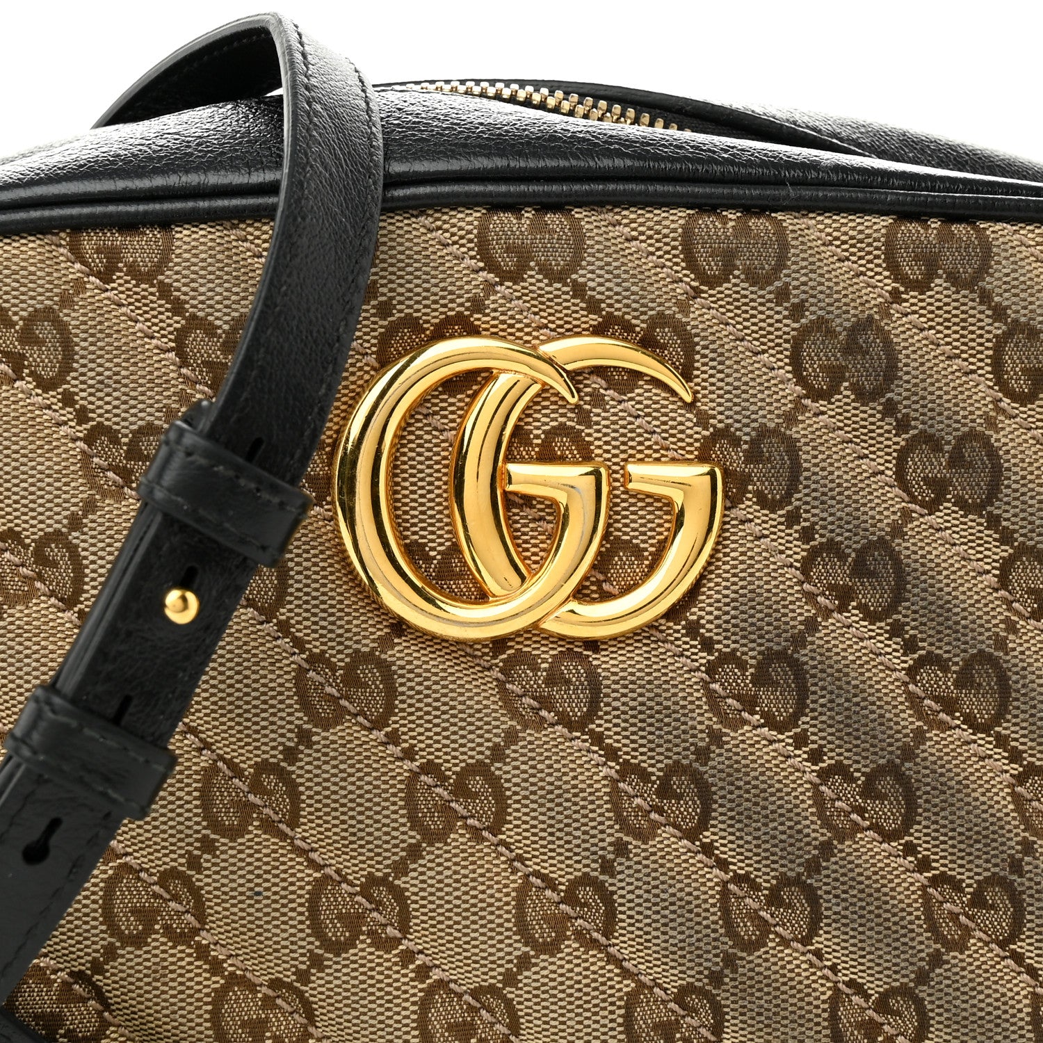 Gucci Monogram Matelasse Diagonal Small GG Marmont Chain Shoulder Bag Beige Black 8 of 12
