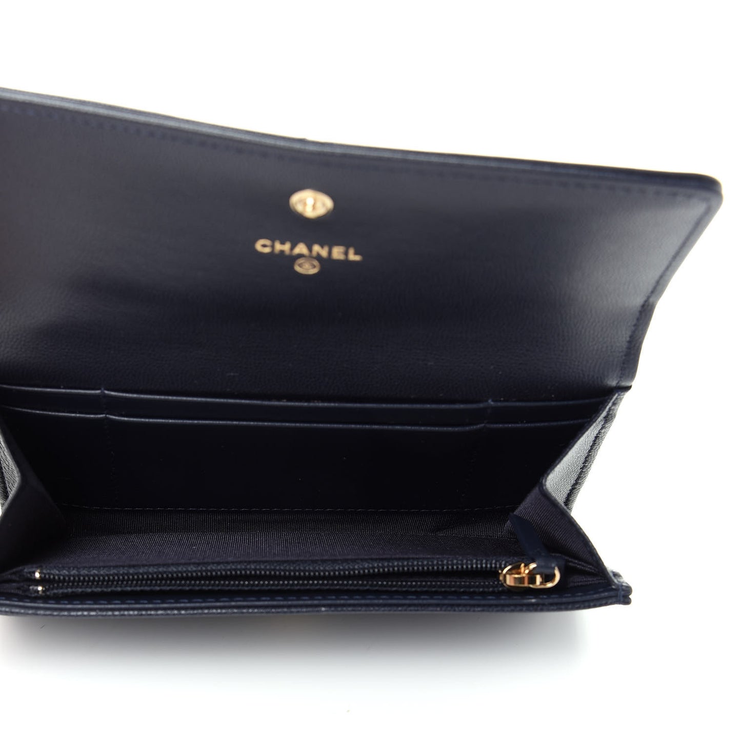 Goatskin Quilted Chanel 19 Flap Wallet Navy