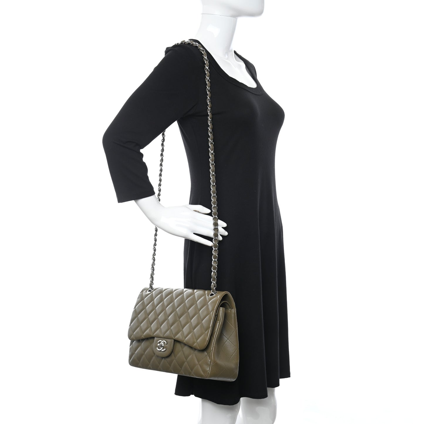 Caviar Quilted Jumbo Double Flap Dark Green