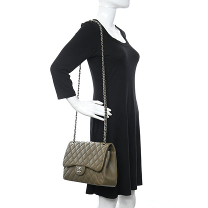 Chanel Caviar Quilted Jumbo Double Flap Dark Green 2 of 10