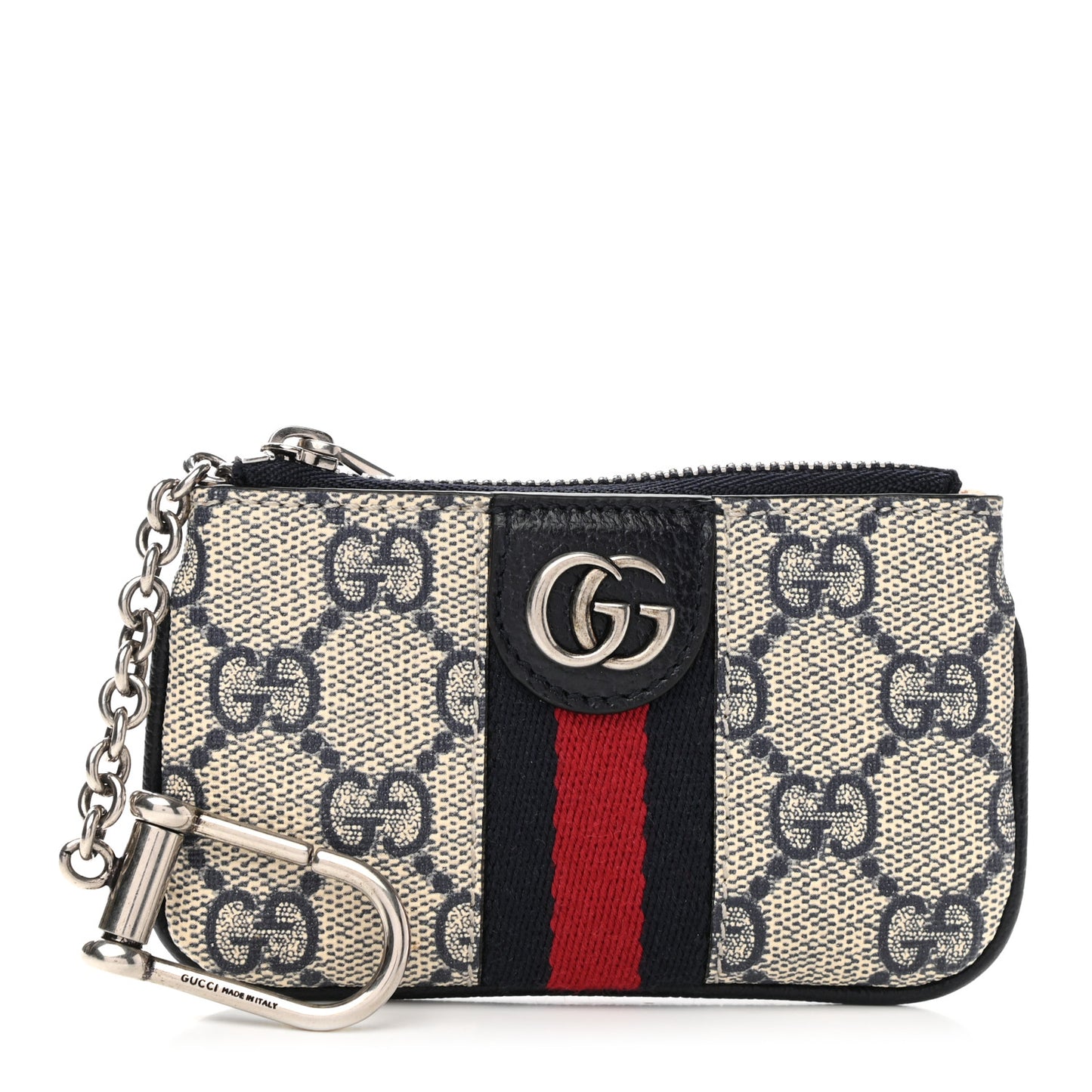 GG Supreme Monogram Web Ophidia Key Case Beige Blue