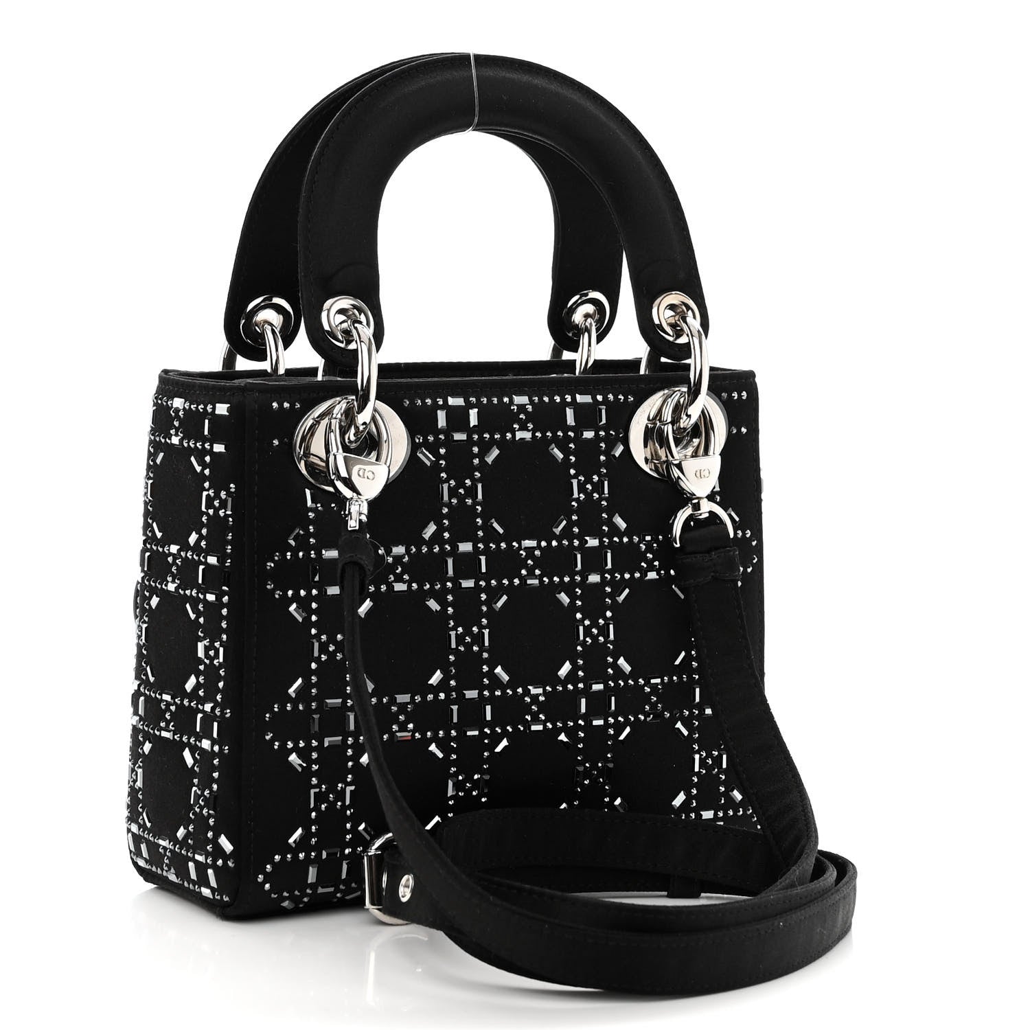 Christian Dior Satin Crystal Cannage Mini Lady Dior Black 3 of 9