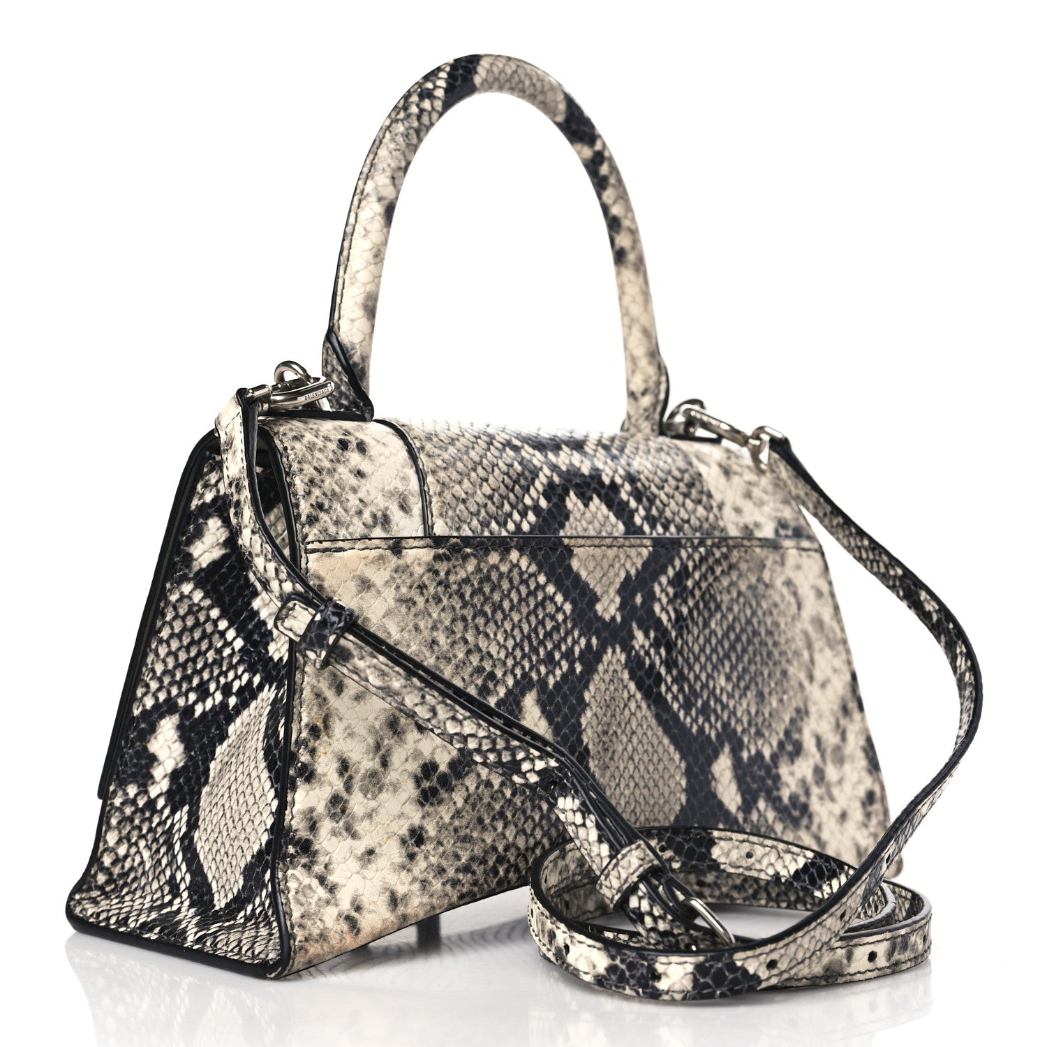 Balenciaga Calfskin Snake Effect Small Hourglass Top Handle Bag Black White 3 of 9