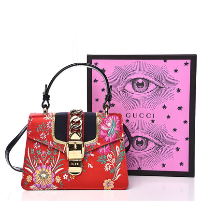 Gucci Jacquard Floral Mini Sylvie Top Handle Bag Red Multicolor Black 13 of 13