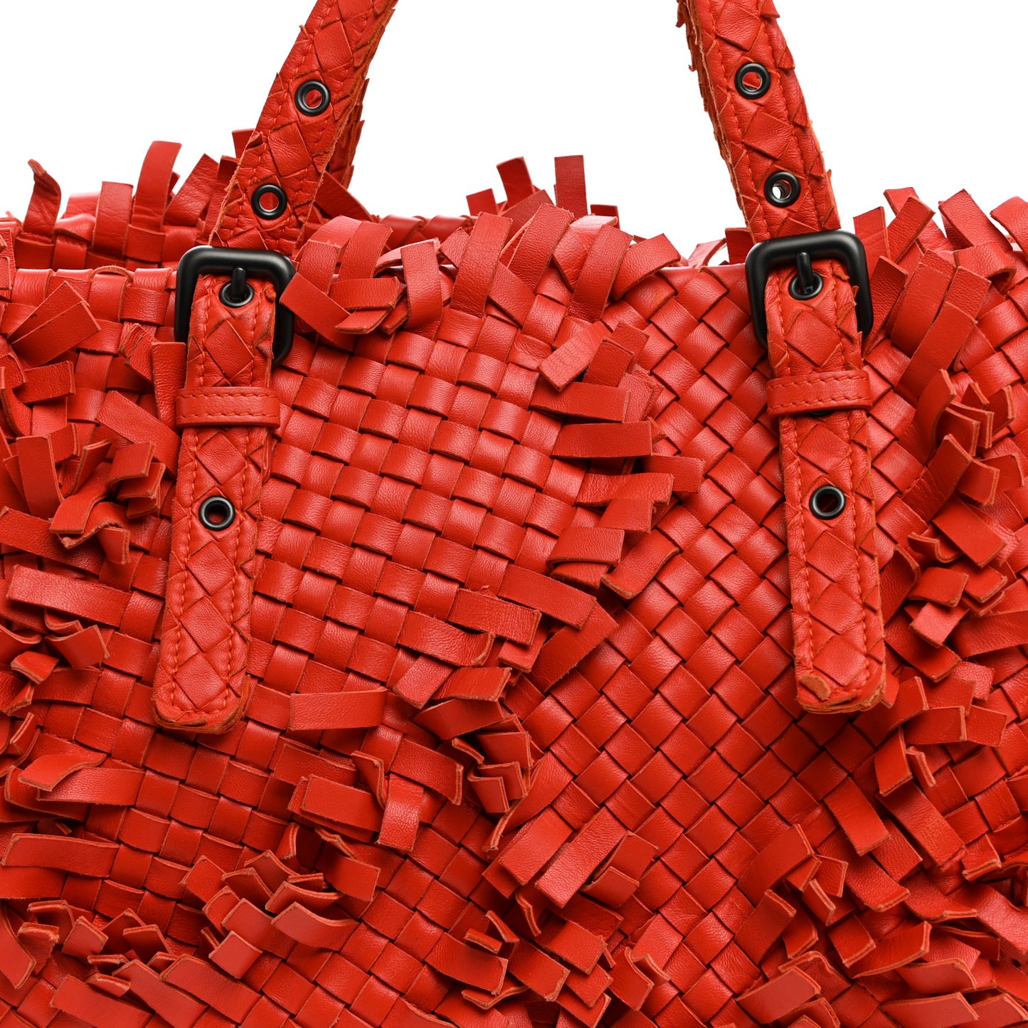 Nappa Intrecciato Patchwork Frayed Tote Red