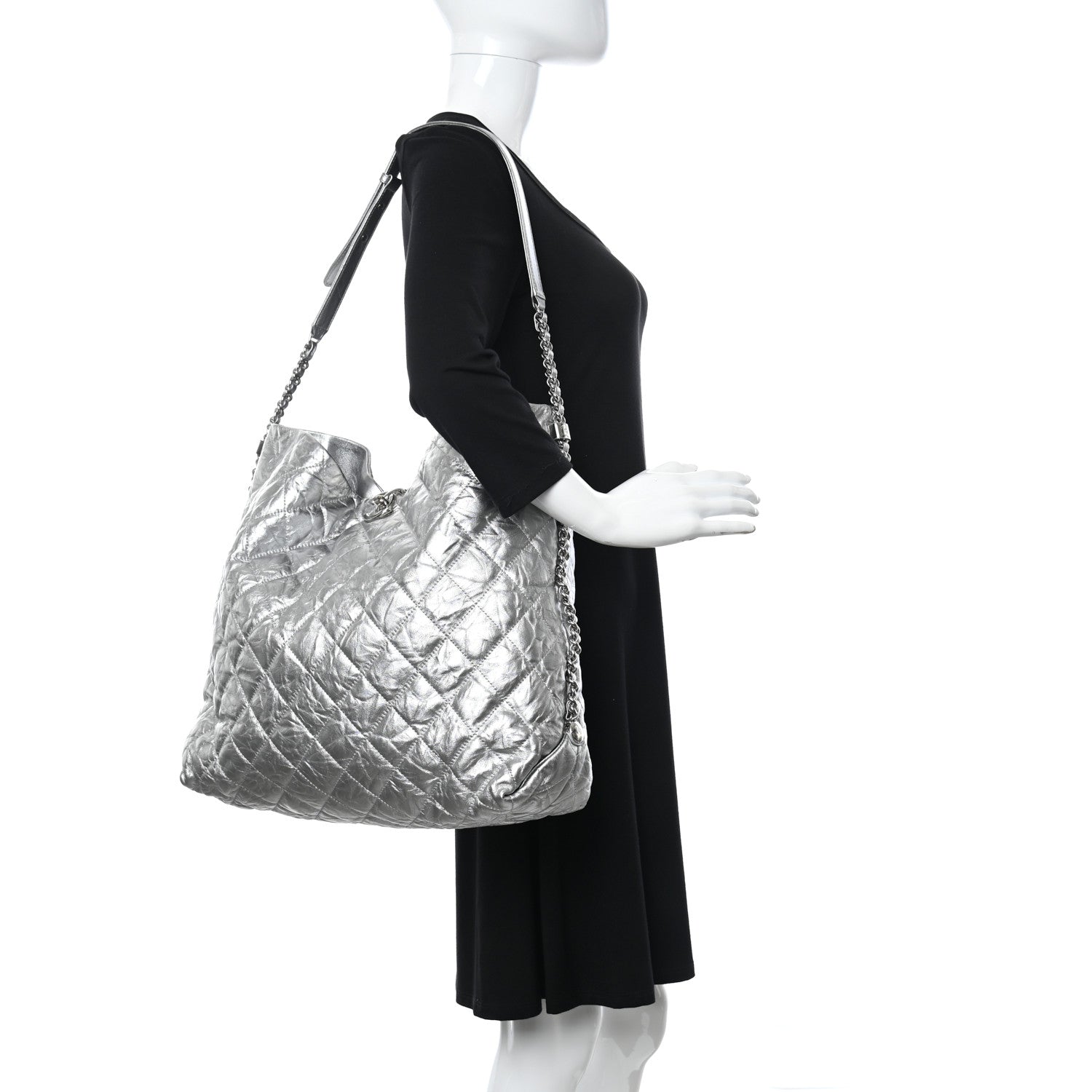 Chanel Metallic Crackled Calfskin Quilted Large Big Bang Hobo Silver 2 of 10
