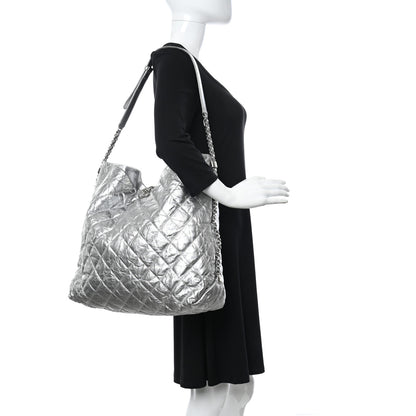 Chanel Metallic Crackled Calfskin Quilted Large Big Bang Hobo Silver 2 of 10