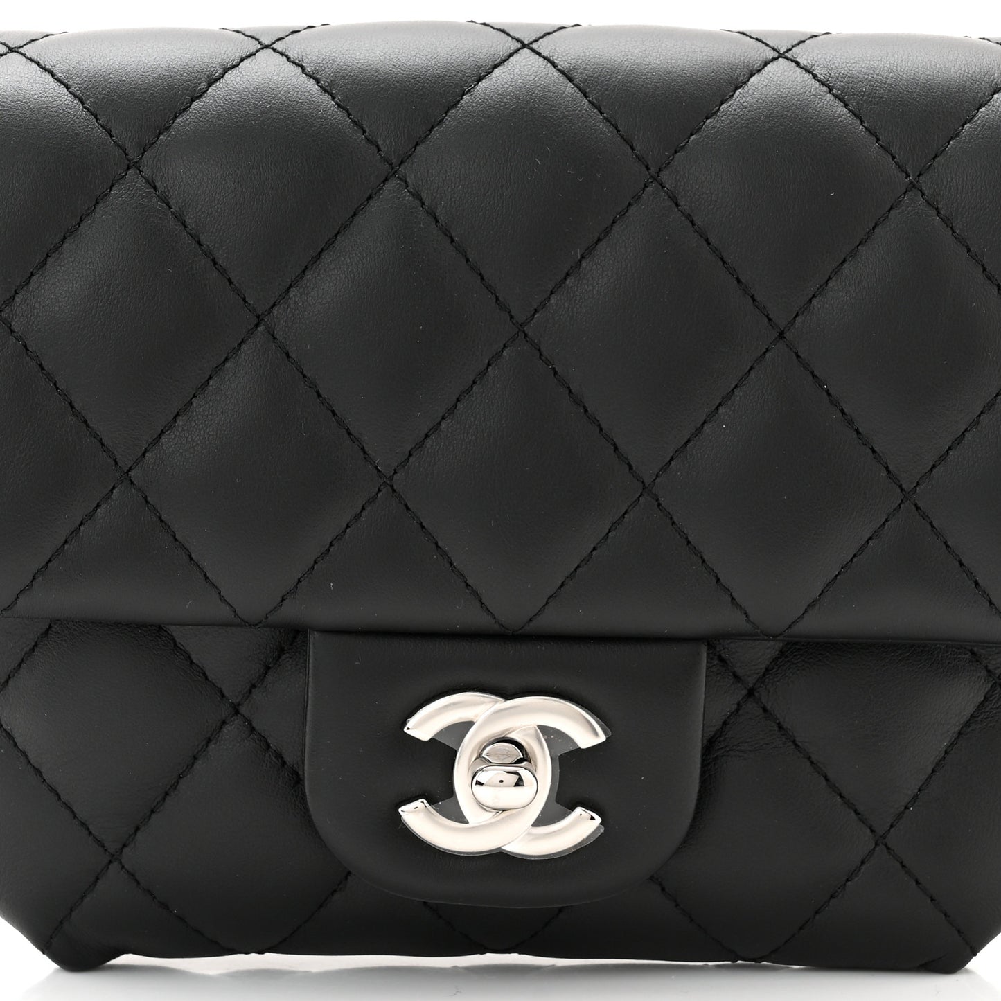 Calfskin Quilted CC Uniform Flap Belt Bag Black