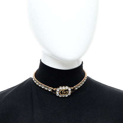 Gucci Calfskin Crystal Embellished Double G Choker Necklace Black 2 of 8