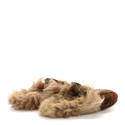 Gucci Velvet GG Monogram Fur Womens Princetown Slippers 36.5 Brown Black Natural 5 of 8