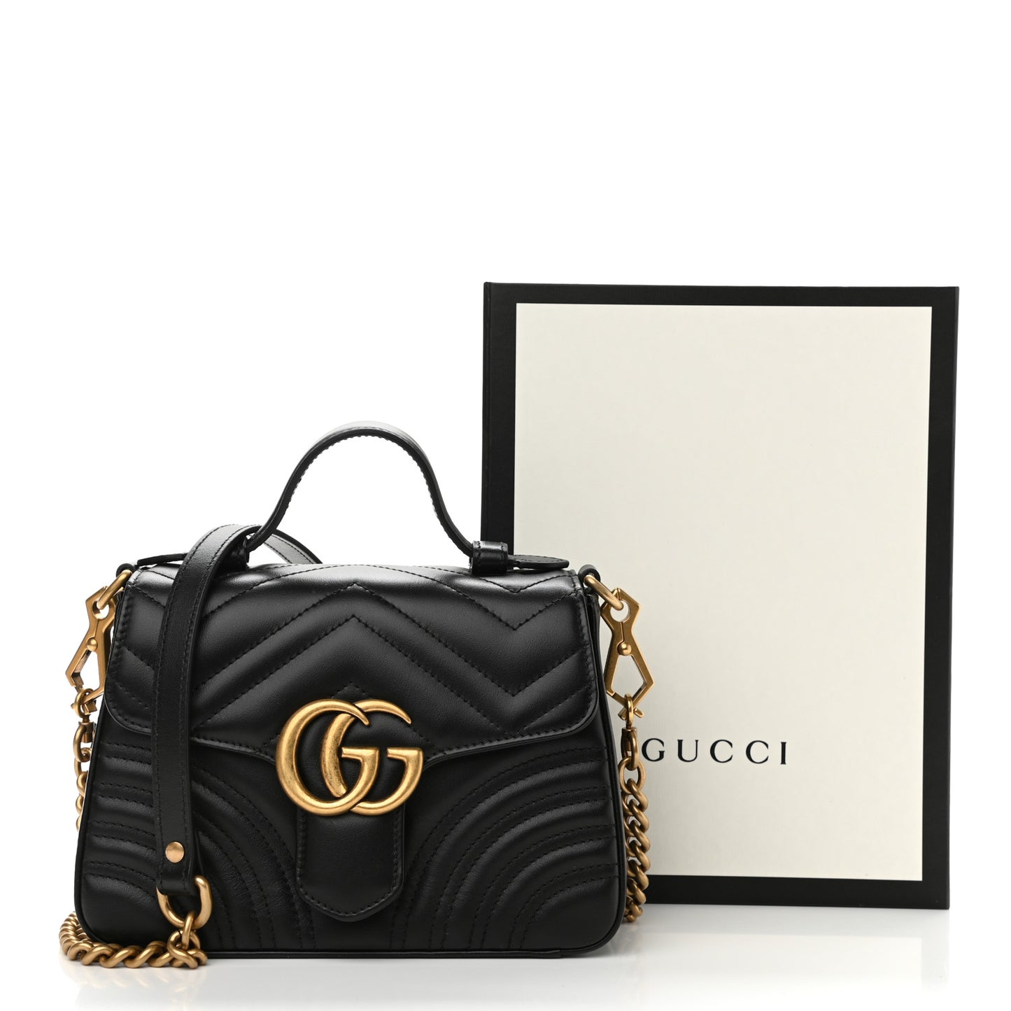 Calfskin Matelasse Mini GG Marmont Top Handle Shoulder Bag Black