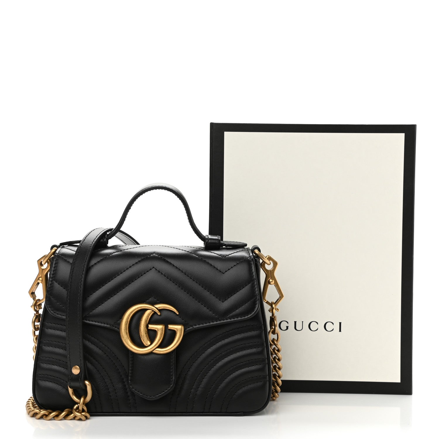 Gucci Calfskin Matelasse Mini GG Marmont Top Handle Shoulder Bag Black 11 of 11