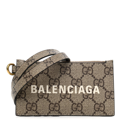 Gucci X BALENCIAGA GG Supreme Monogram Logo Card Case With Strap Beige Ebony 1 of 7