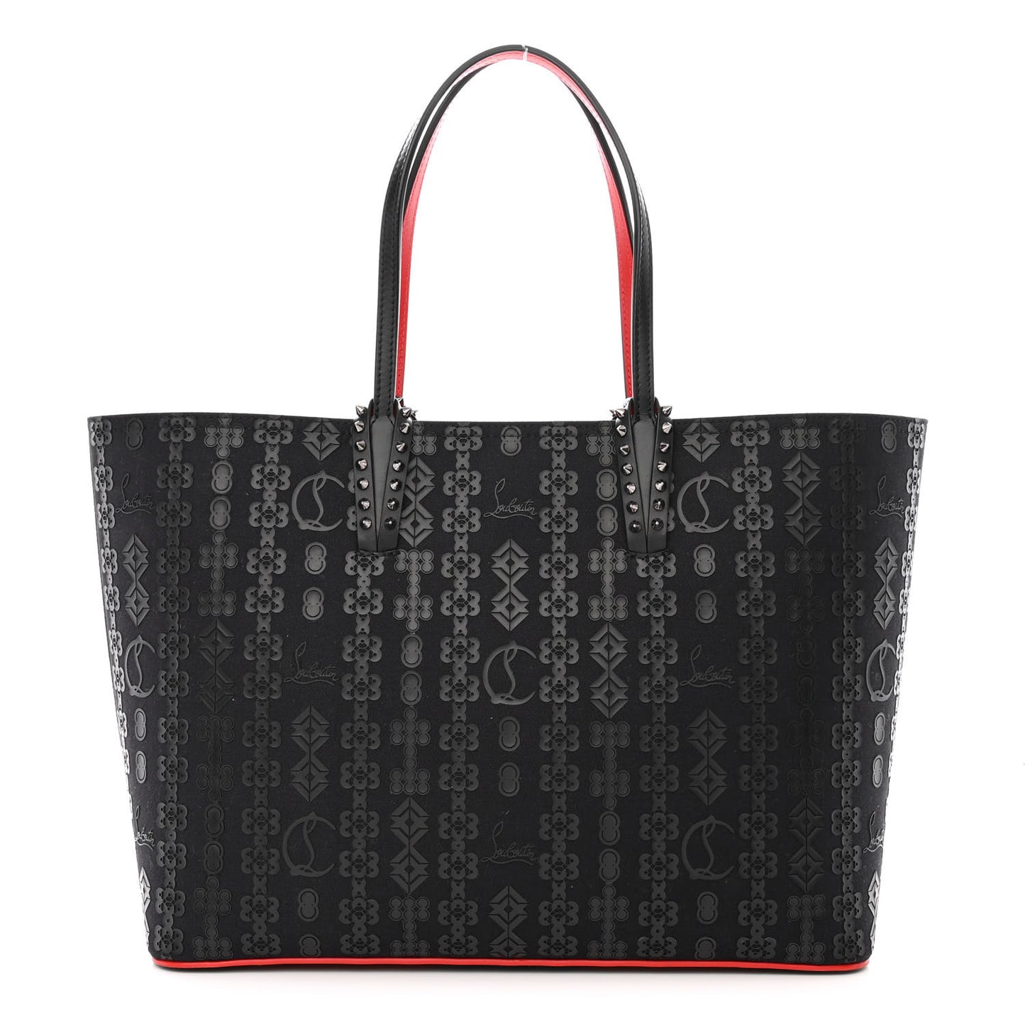 Calfskin Loubinetic Spikes East West Cabata Tote Black