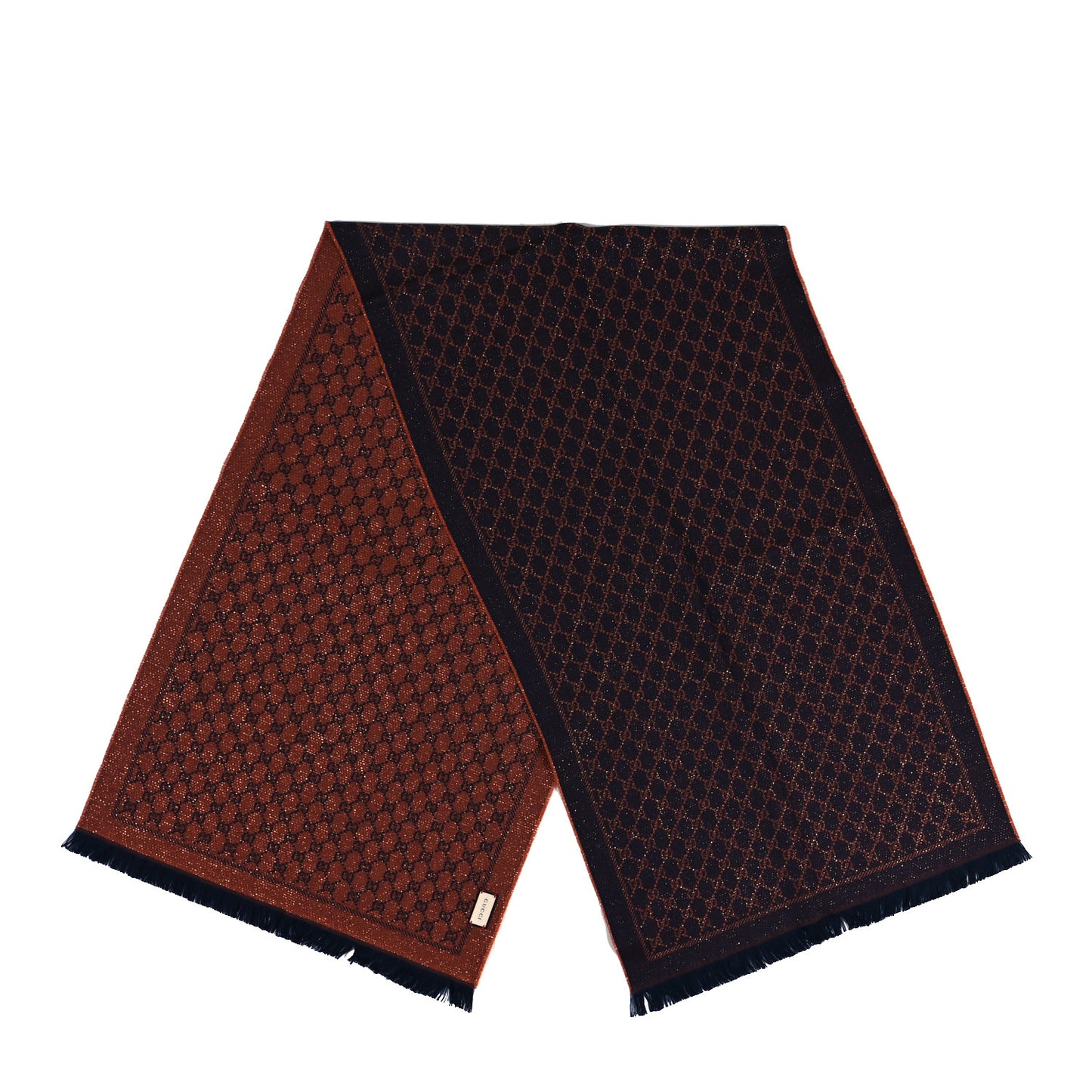 Wool Lame Jacquard GG Monogram Stenlux Scarf Midnight Blue Light Brown