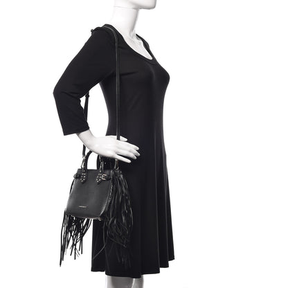 Burberry Grainy Calfskin Studded Fringe Baby Banner Tote Black 2 of 12