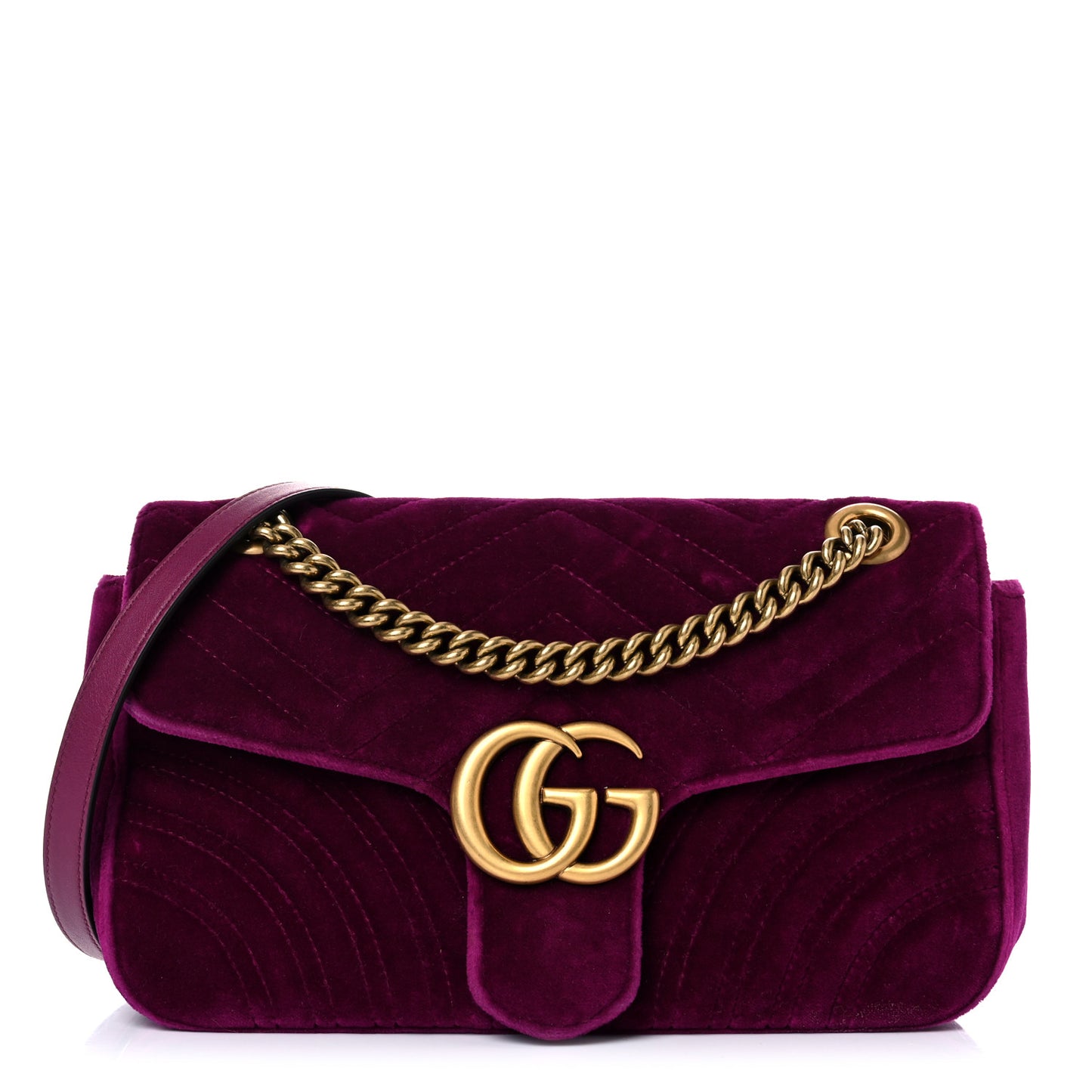 Velvet Matelasse Small GG Marmont Shoulder Bag Fuchsia Violet Cyclamen