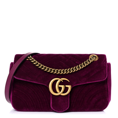 Gucci Velvet Matelasse Small GG Marmont Shoulder Bag Fuchsia Violet Cyclamen 1 of 22