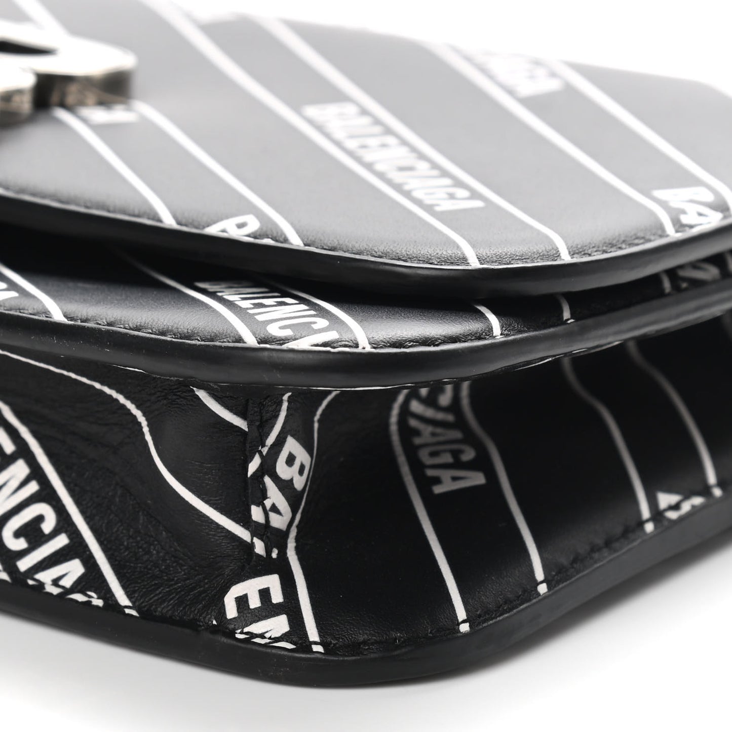 Matte Calfskin Diagonal Allover Logo Print B Wallet on Chain Black White