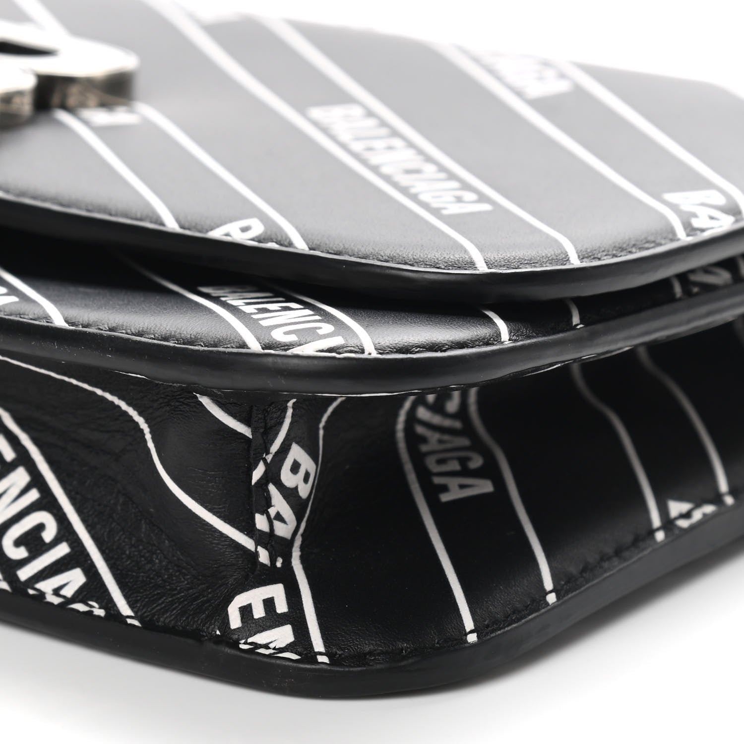 Balenciaga Matte Calfskin Diagonal Allover Logo Print B Wallet on Chain Black White 8 of 8
