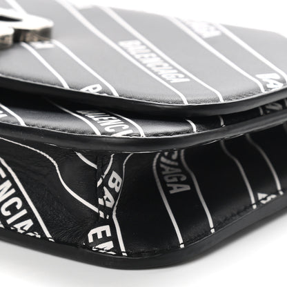 Balenciaga Matte Calfskin Diagonal Allover Logo Print B Wallet on Chain Black White 8 of 8