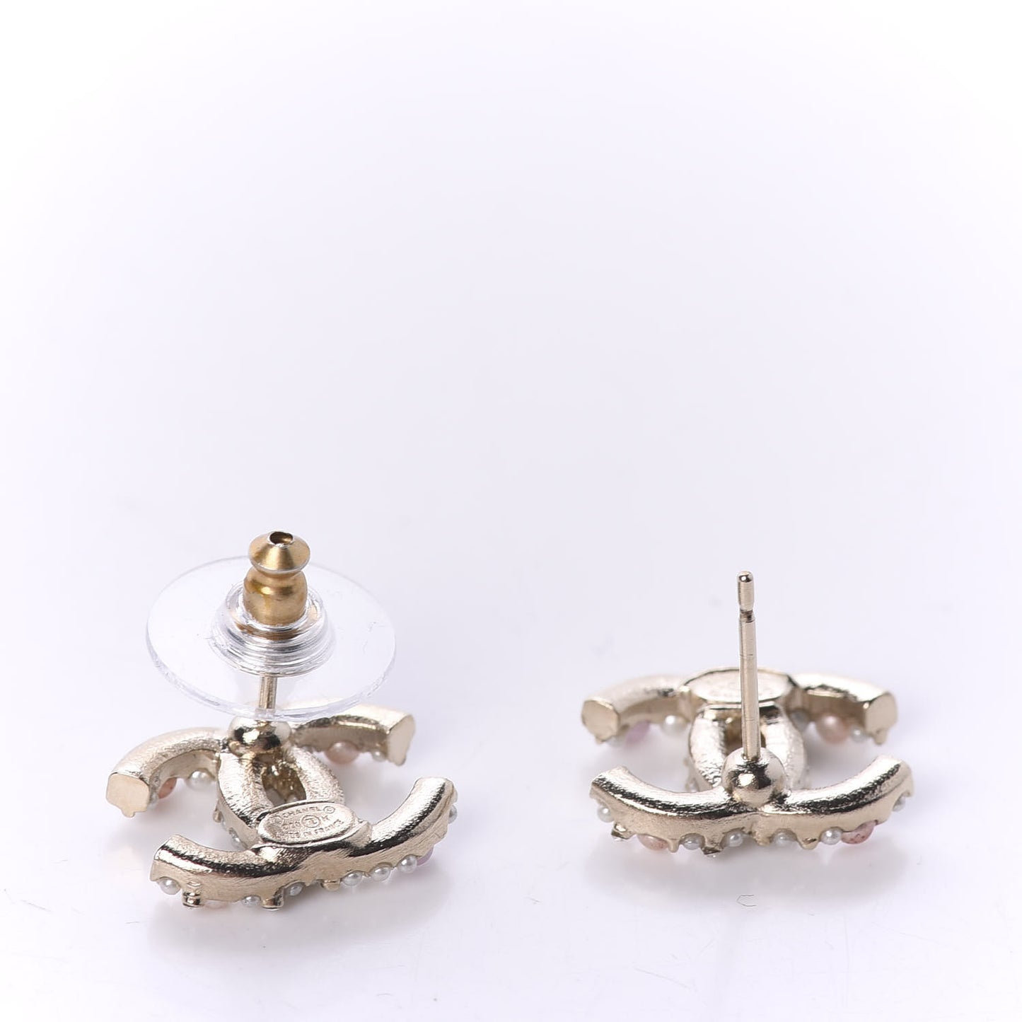 Pearl Crystal CC Charms Stud Earrings Light Gold Pink