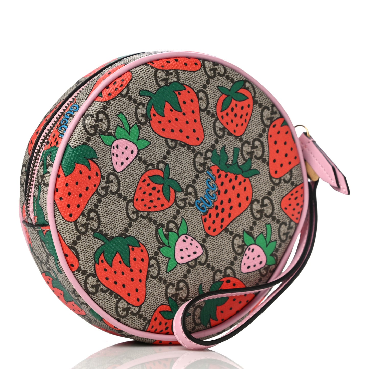 GG Supreme Monogram Strawberry Round Wrist Wallet