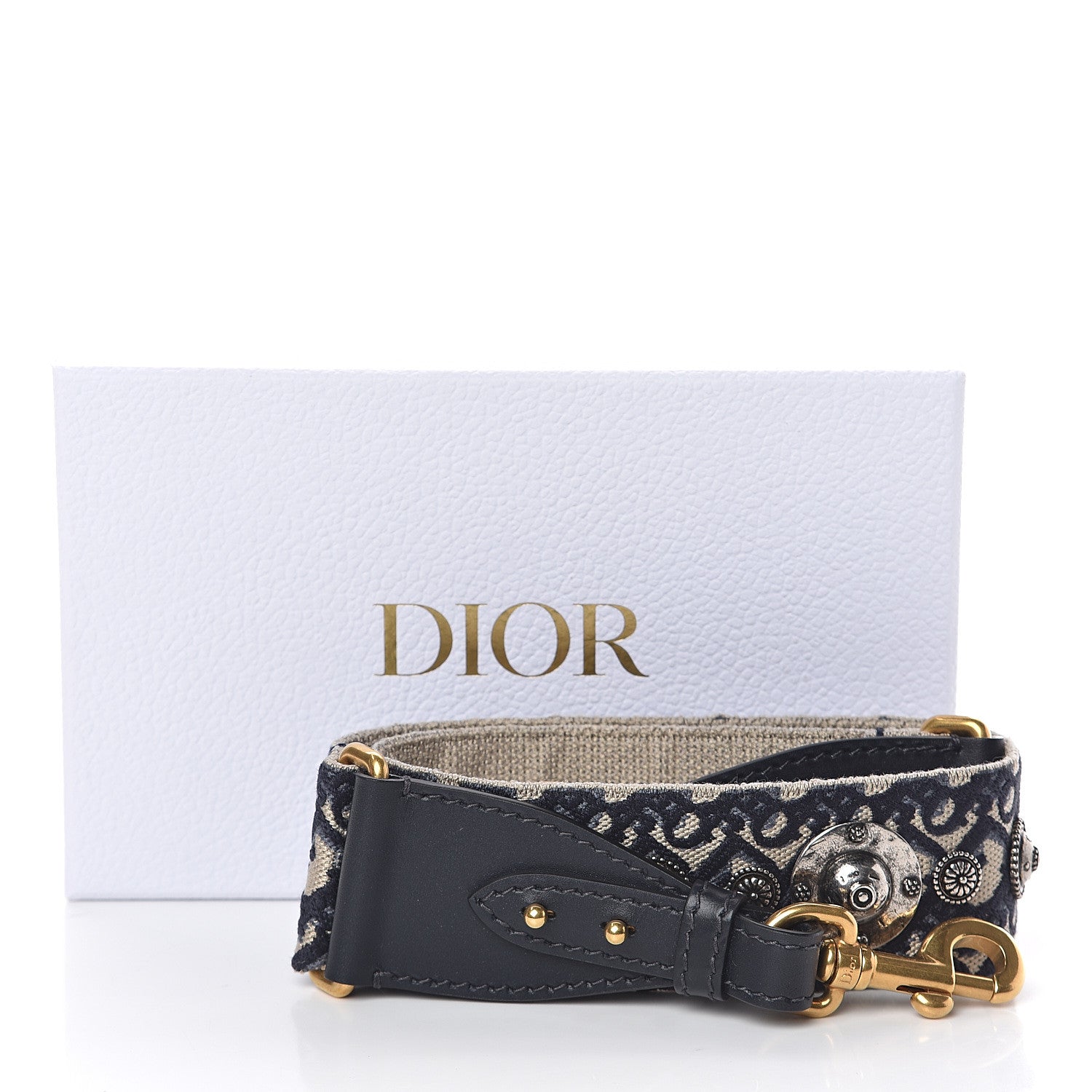Christian Dior Oblique Studded Shoulder Strap Blue 3 of 3