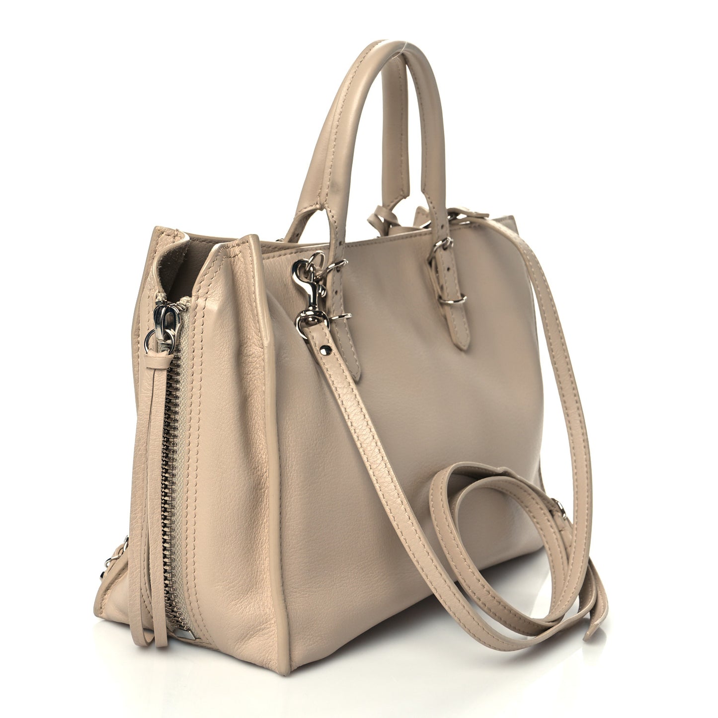 Grained Calfskin Papier Mini A4 Zip Around Tote Light Beige