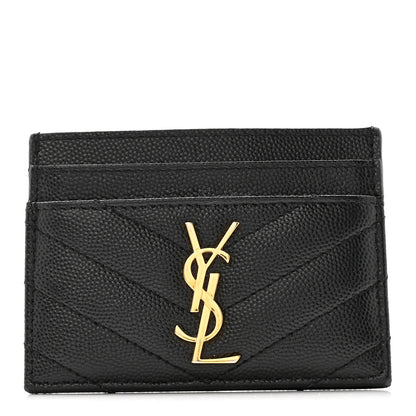Saint Laurent Grain De Poudre Matelasse Chevron Monogram Credit Card Case Black 1 of 9