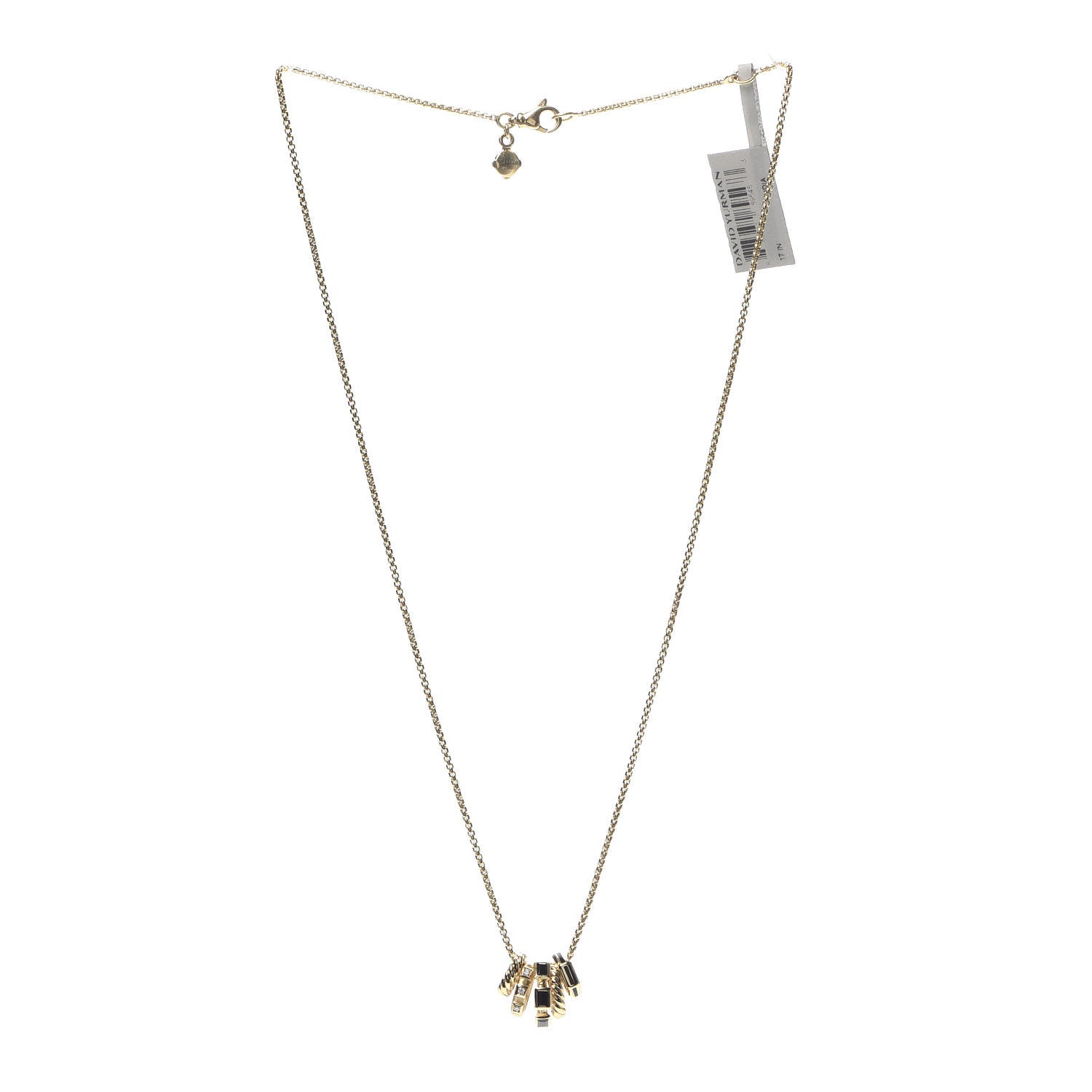 David Yurman 18K Yellow Gold Diamond Black Spinel Enamel Stax Pendant Necklace 3 of 5
