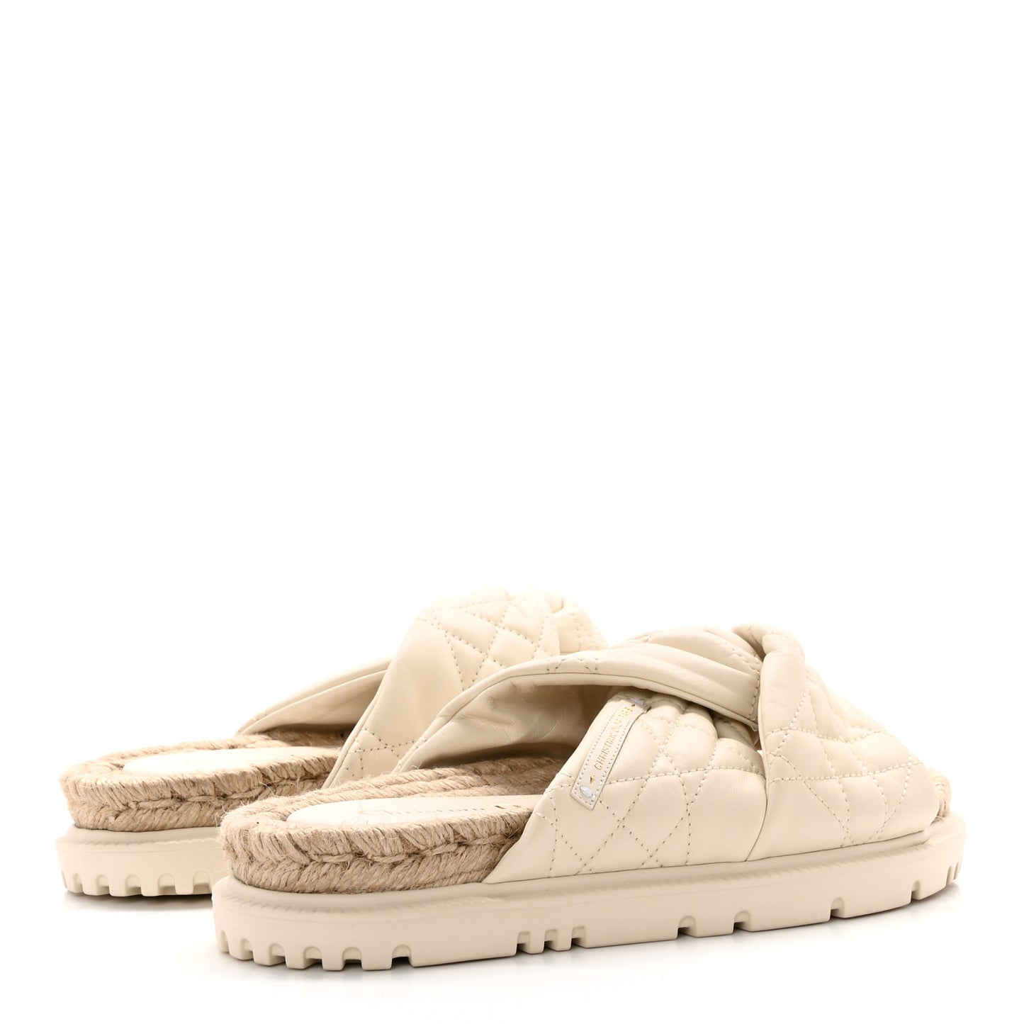 Calfskin Cannage Dtwist Espadrille Platform Sandals 38 White