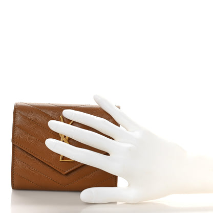 Saint Laurent Grain De Poudre Matelasse Chevron Monogram Compact Tri Fold Wallet Natural Dark 2 of 9