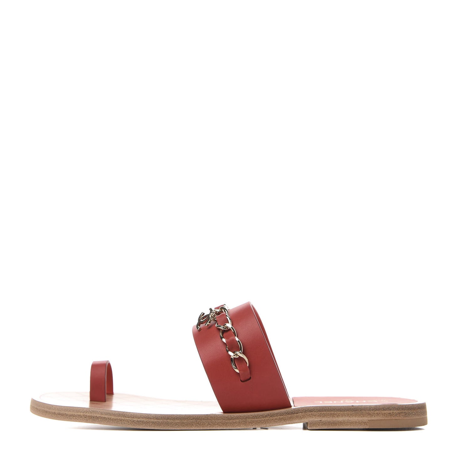 Calfskin Chain CC Logo Toe Ring Sandals 39.5 Red