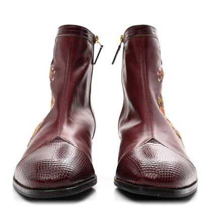Gucci Calfskin Malaga Kid Lizard Web Dragon Embroidered Ankle Boots 8.5 Bordeaux 3 of 10