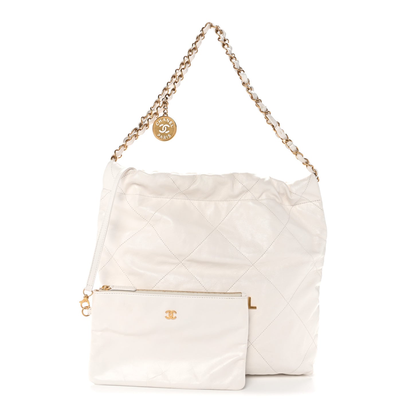 Shiny Calfskin Quilted Small Chanel 22 White