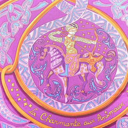Hermes Silk La Charmante Aux Animux Scarf 90 Violet Orange Bleu 4 of 4