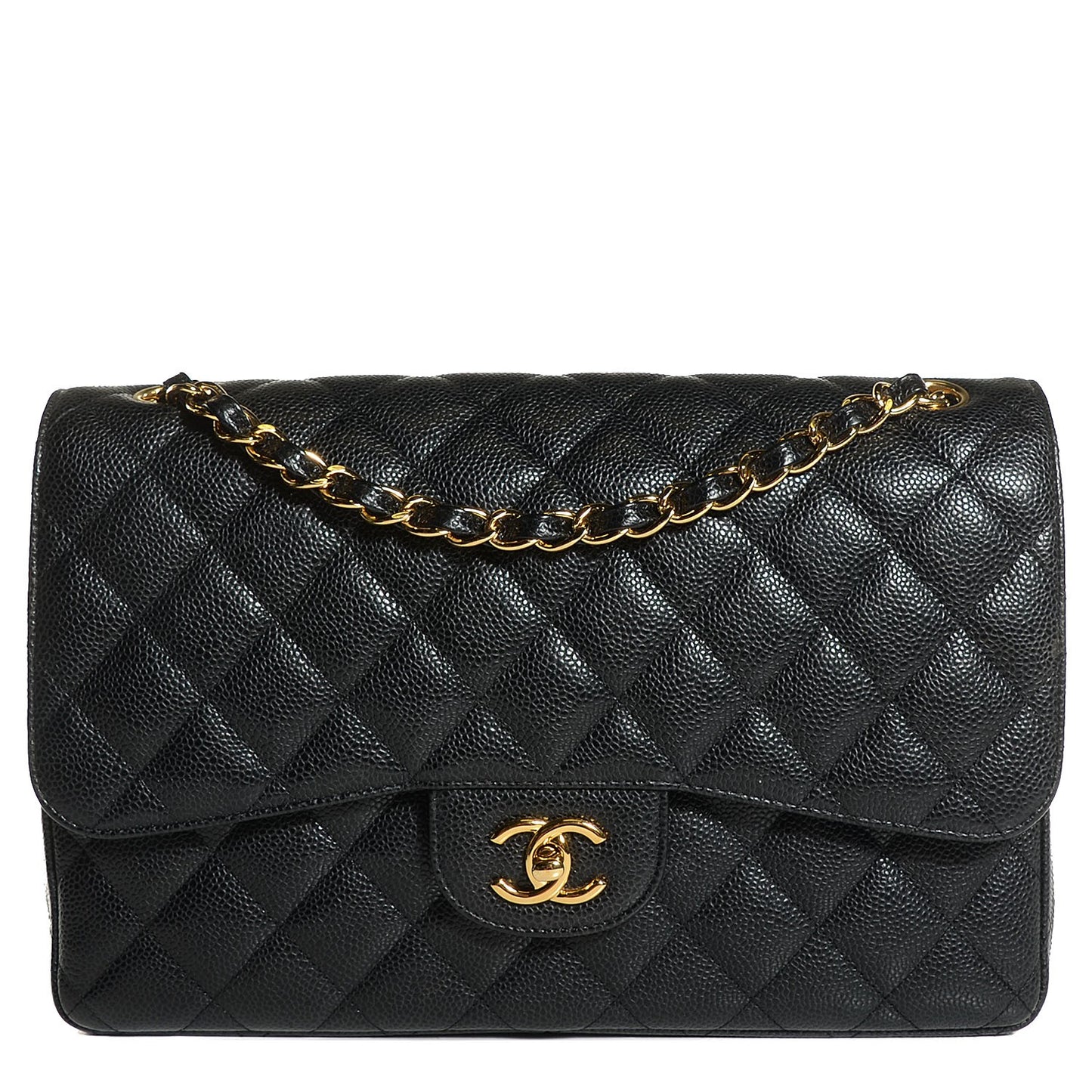 Caviar Quilted Jumbo Double Flap Black