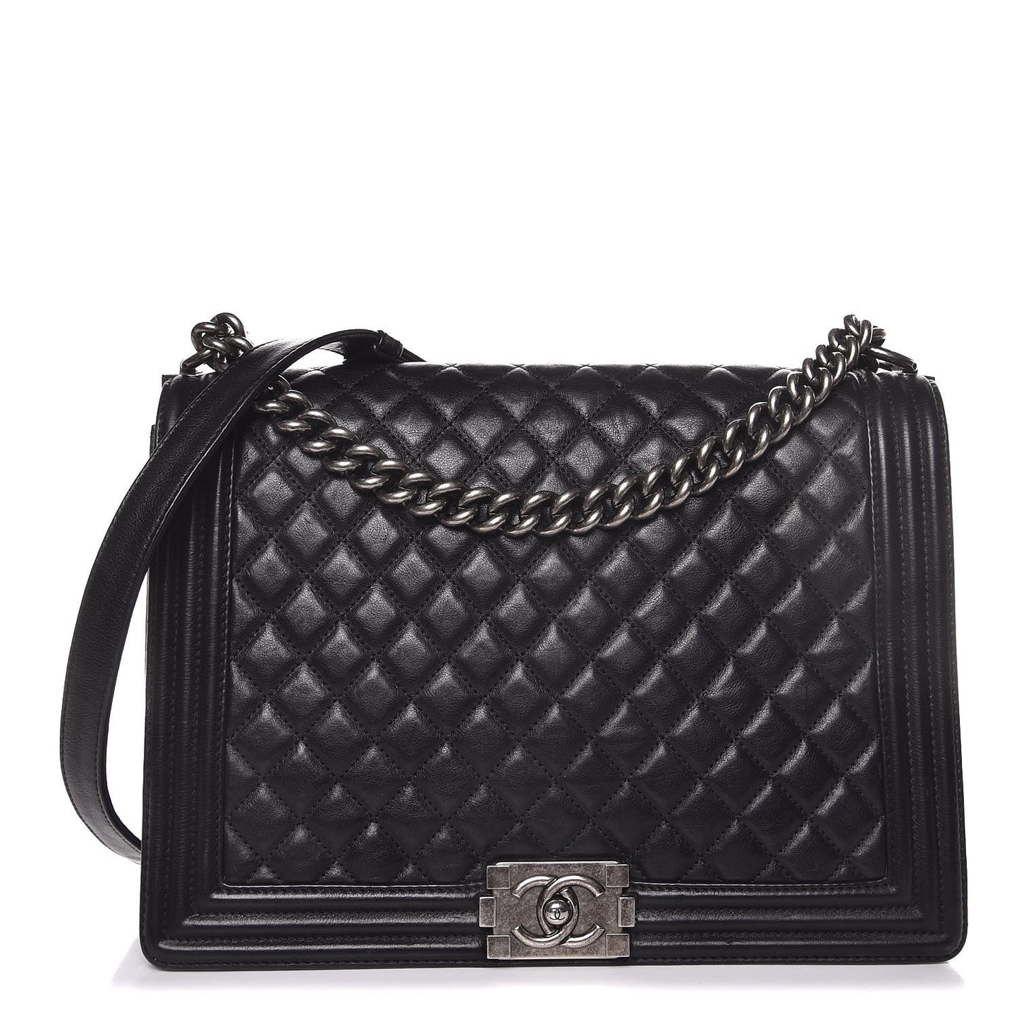 Calfskin Quilted Large Boy Flap Black