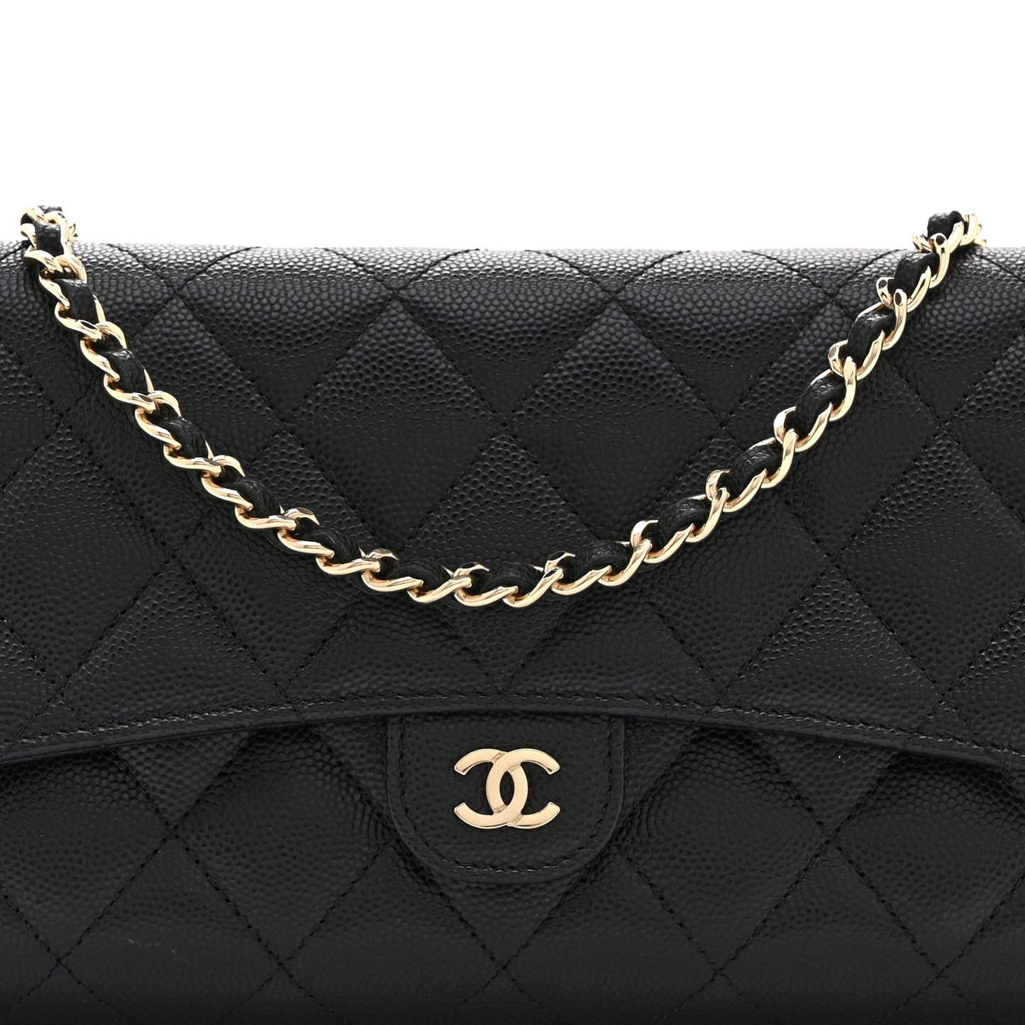 Caviar Quilted Phone Holder Wallet on Removable Chain Black