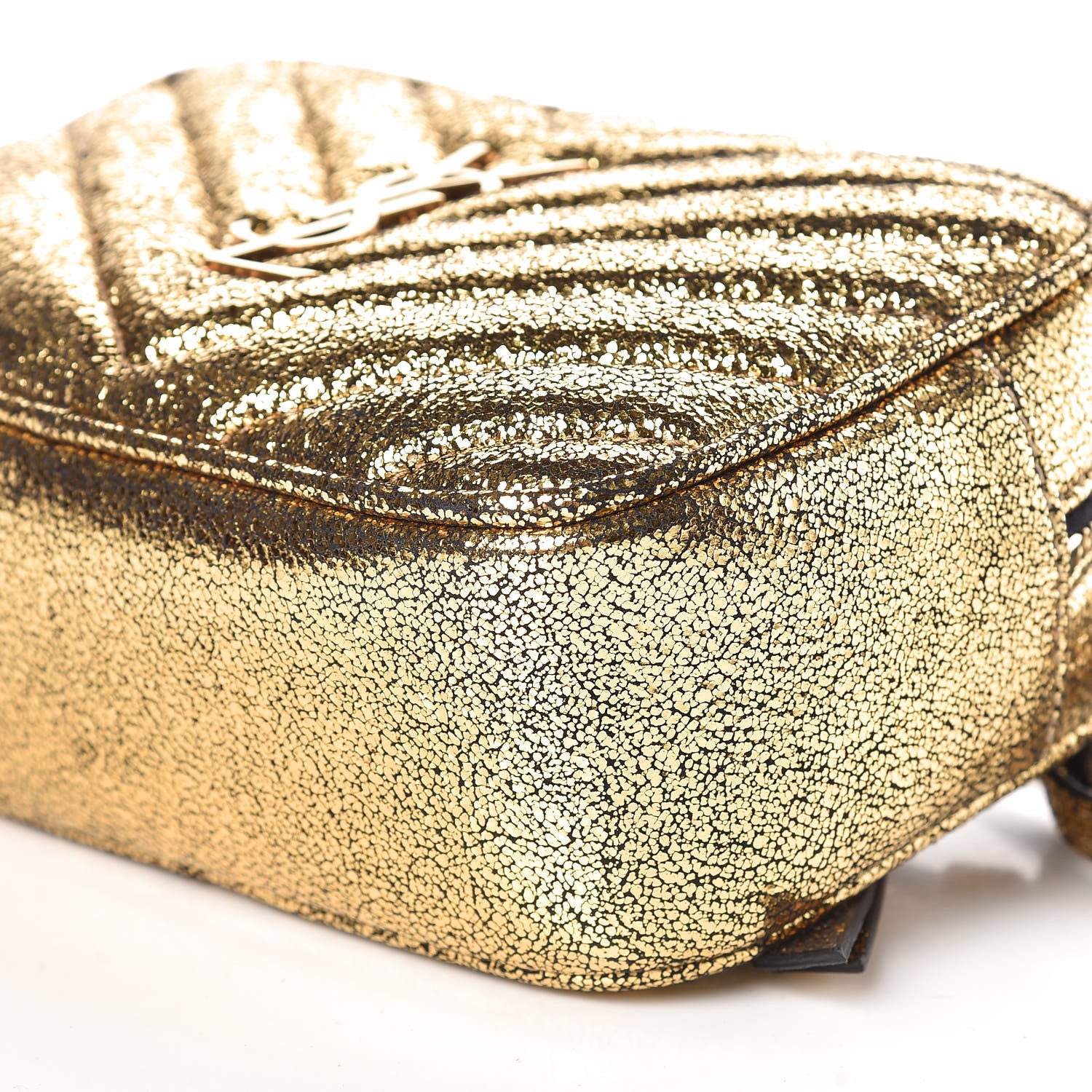 Saint Laurent Crinkled Metallic Calfskin Matelasse Monogram Lou Belt Bag Gold 6 of 9