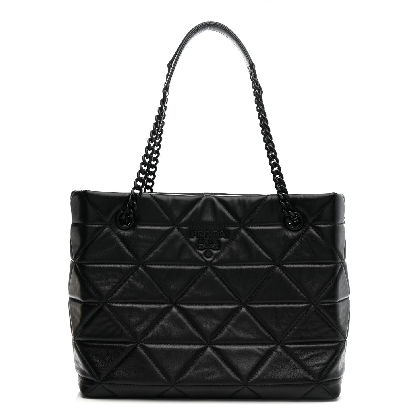 Nappa Stitched Monochrome Chain Tote Bag Black