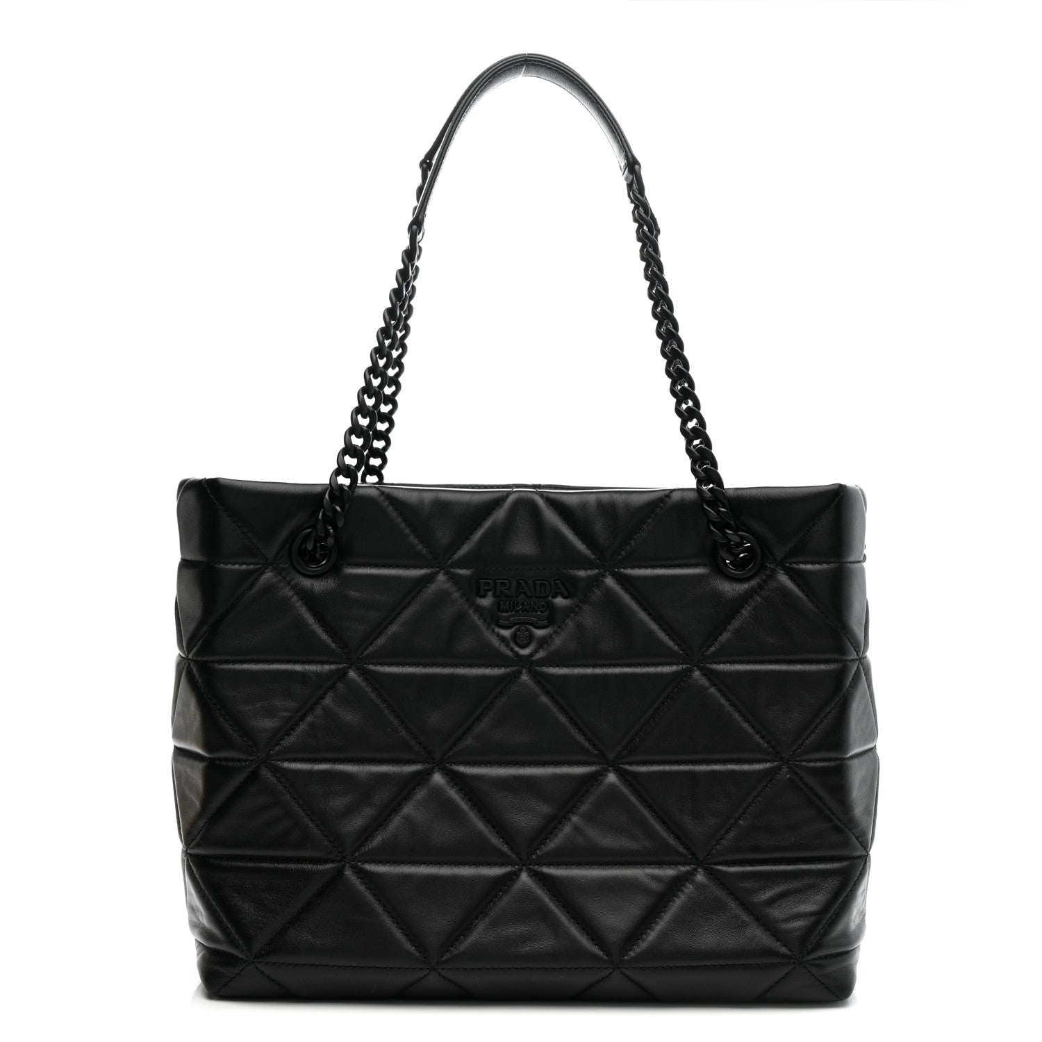Prada Nappa Stitched Monochrome Chain Tote Bag Black 1 of 10