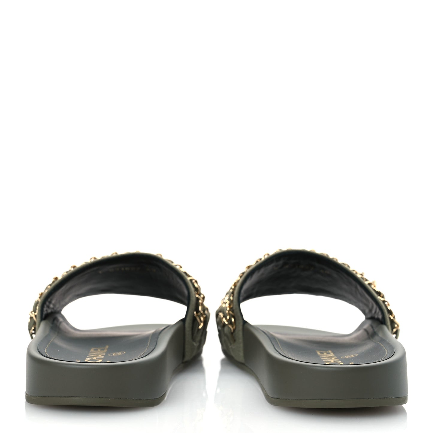 Canvas Chain Flat Sandals 40 Khaki