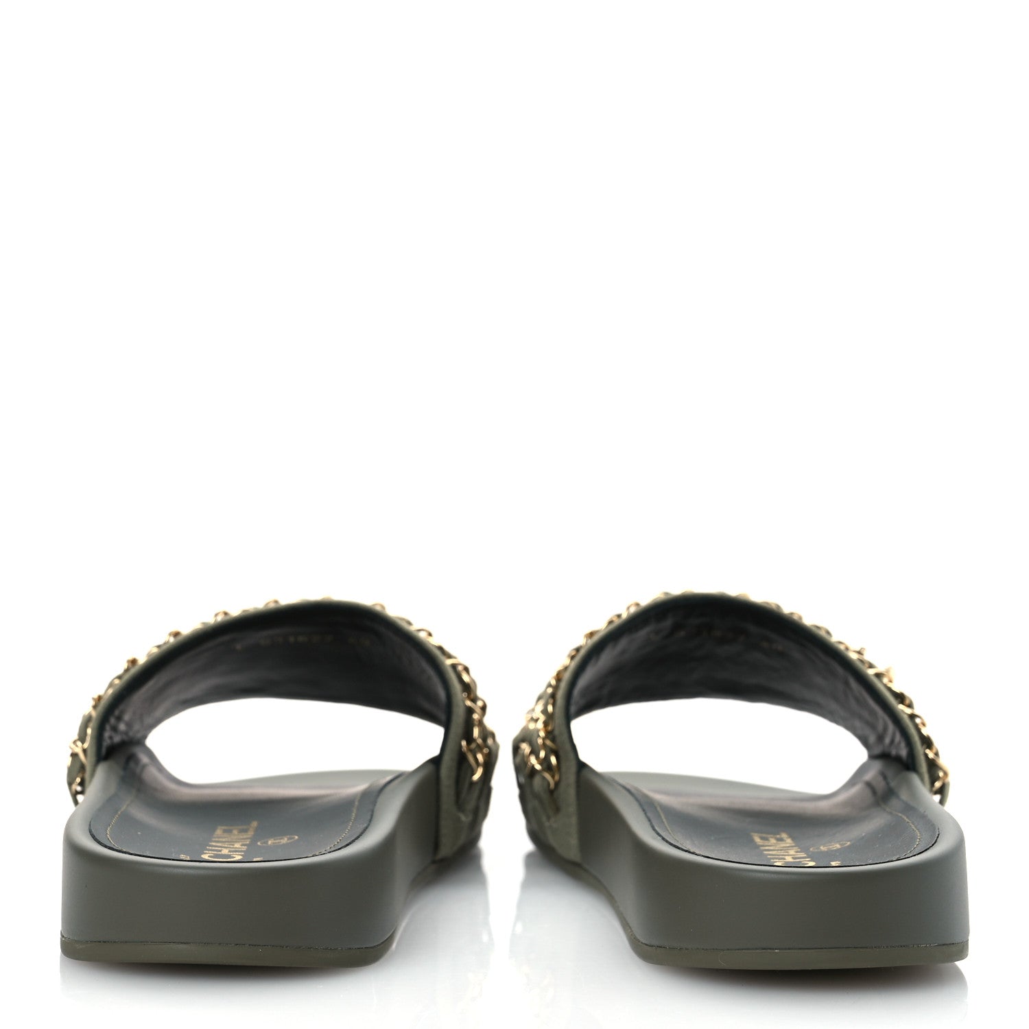 Chanel Canvas Chain Flat Sandals 40 Khaki 6 of 14