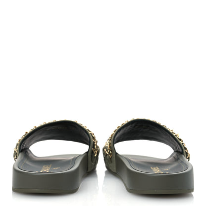 Chanel Canvas Chain Flat Sandals 40 Khaki 6 of 14