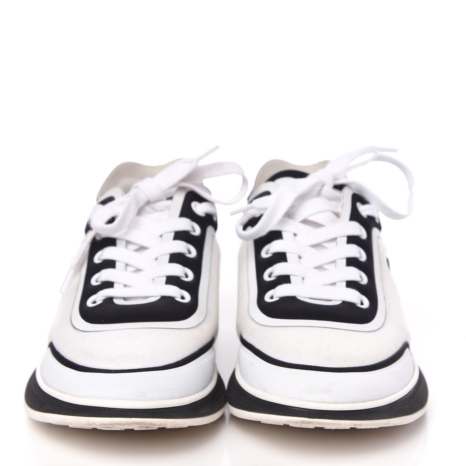 Chanel Nylon Calfskin Suede Womens CC Sneakers 36.5 White Black 2 of 7